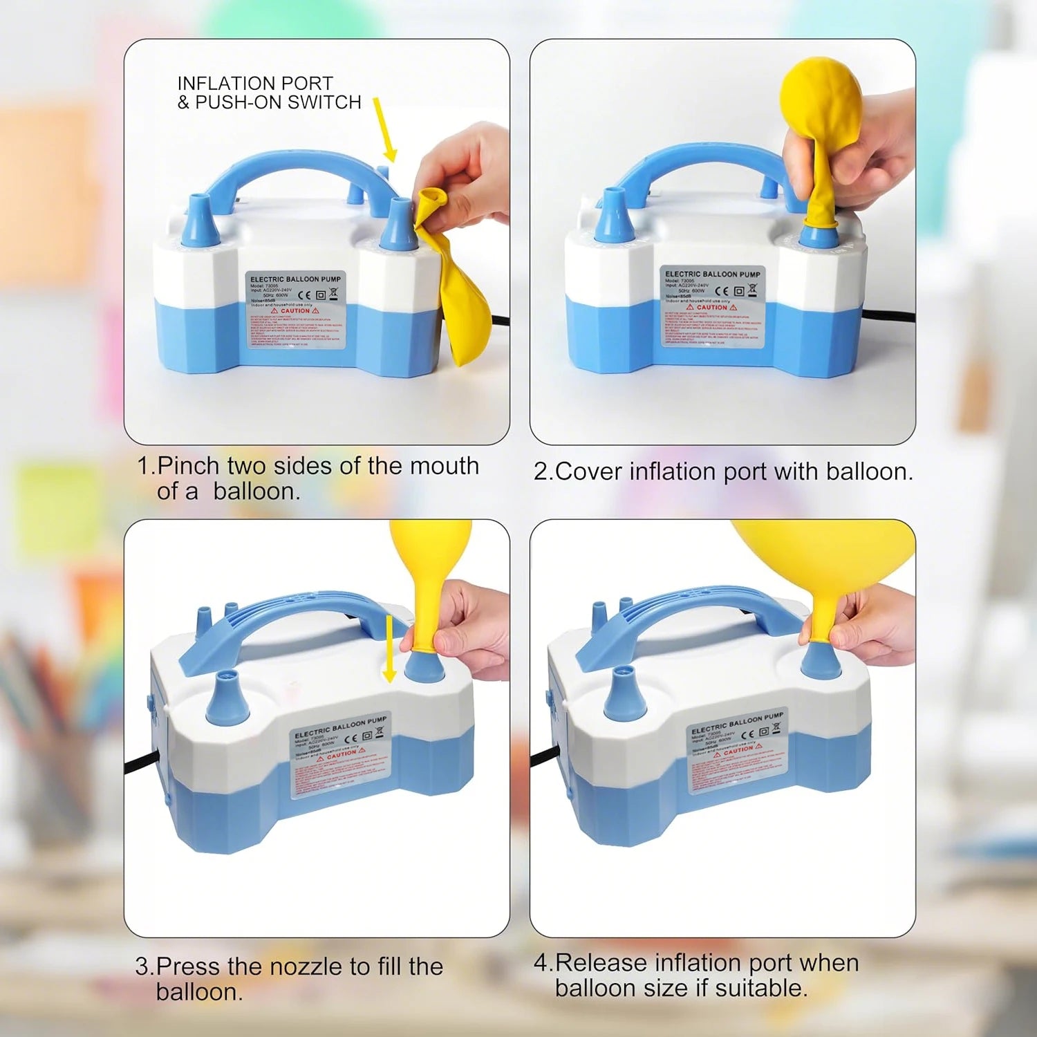 Electric Balloon Pump, Portable Dual Nozzle Electric Air Balloon Pump Inflator Blower Machine for Party Decorations