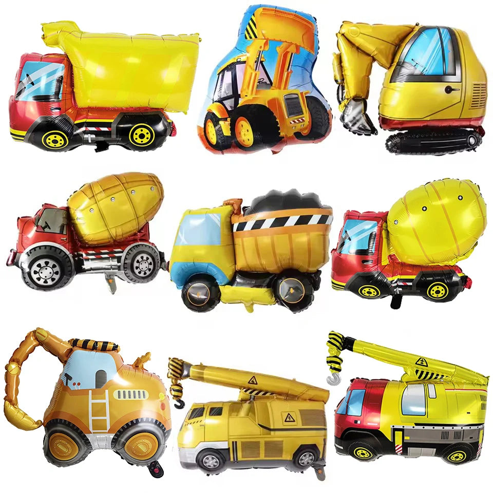 Construction Truck Balloons Excavator Cement Truck Forklift Crane Foil Balloon Kid Boys Birthday Party Construction Theme Decors