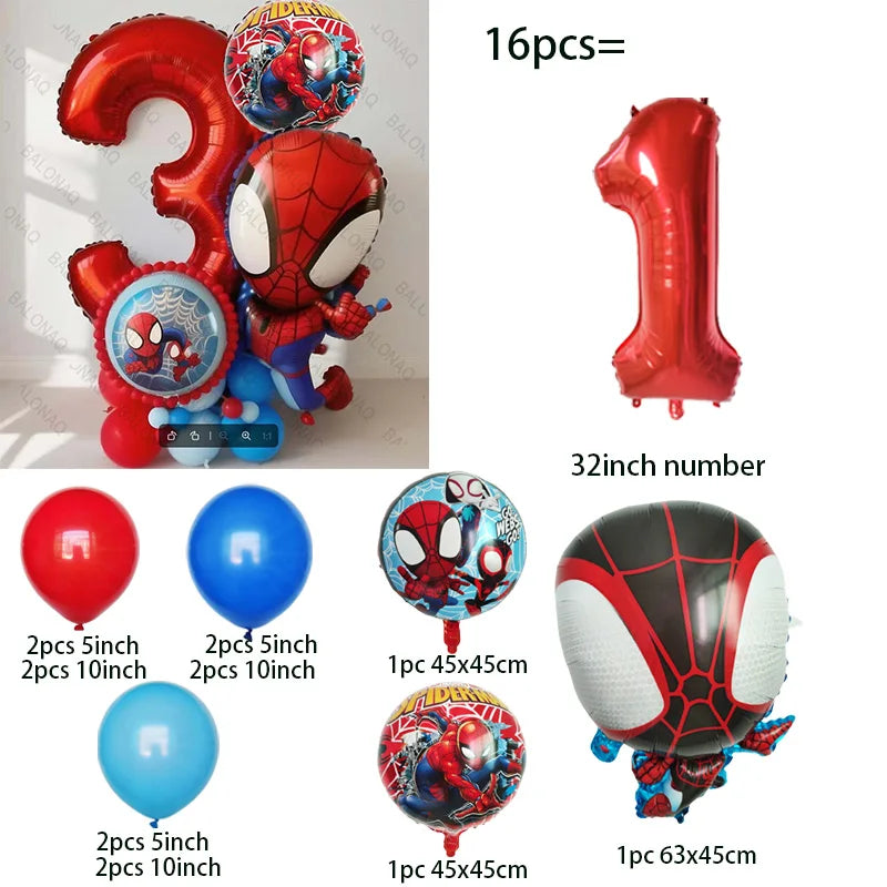 16pcs Spidey and His Amazing Friends Balloons Set Red Spiderman Aluminum Foil Balloon for Birthday Baby Shower Kids Toys Gifts