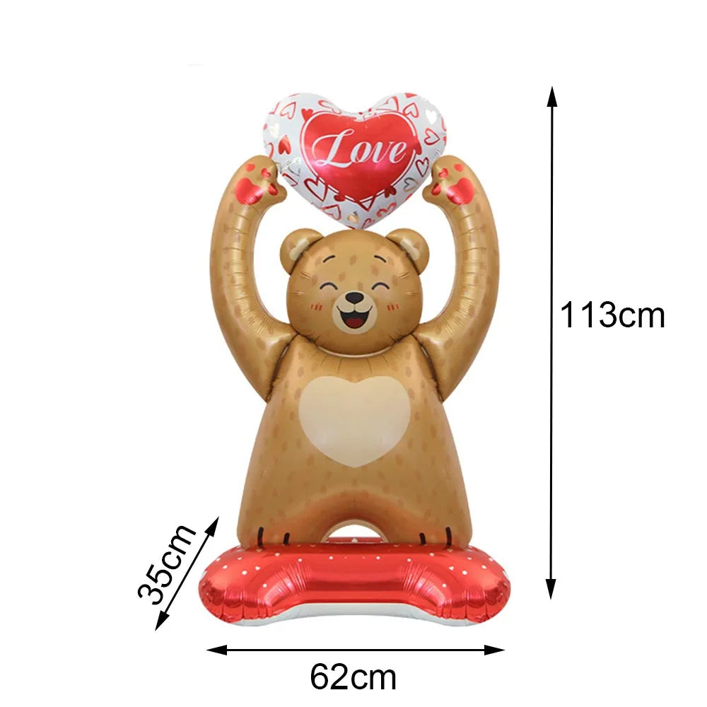1Pc Large Inflatable Heart Hugging Bear Balloon Cartoon Valentine's Day Bear Decor Balloon Holiday Party Supplies Standing Decor