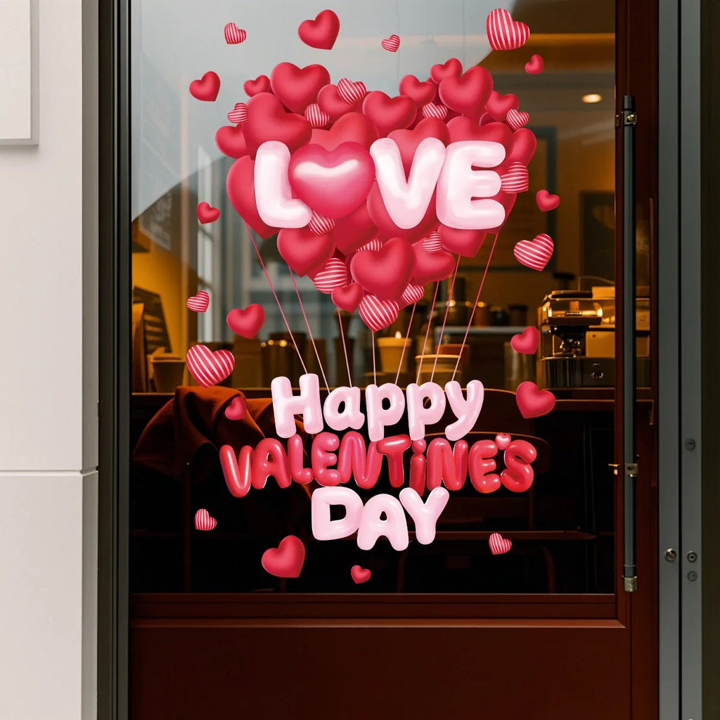Romantic Love Heart Balloon Valentine's Day Window Sticker Happy Galentine's Day DIY Lover Cheer 14th Feb 2026 Festival Decor