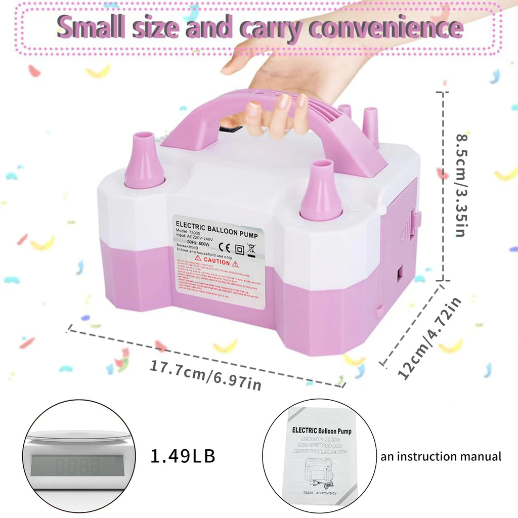Electric Balloon Pump, Portable Dual Nozzle Electric Air Balloon Pump Inflator Blower Machine for Party Decorations