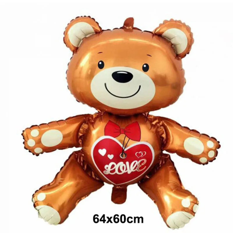 1Pc Large Inflatable Heart Hugging Bear Balloon Cartoon Valentine's Day Bear Decor Balloon Holiday Party Supplies Standing Decor