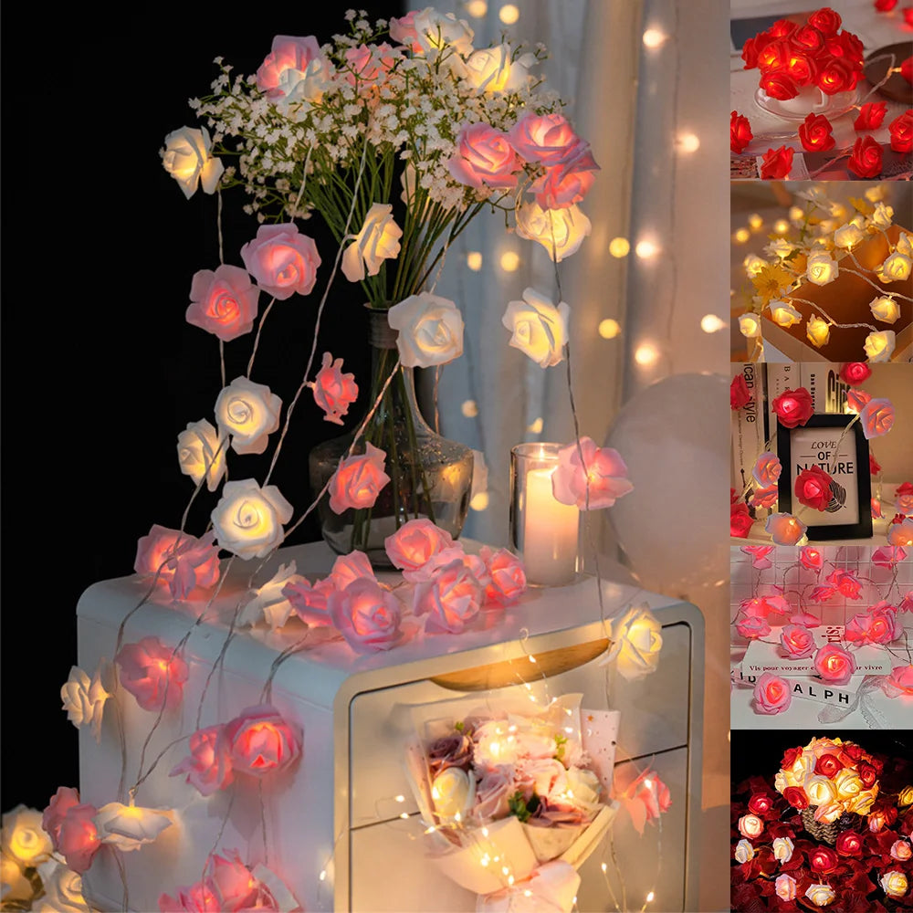 3M 20 LED Rose String Lights Battery Operated Flower Garland Fairy Lights Valentine Wedding Party Decoration Christmas Lights