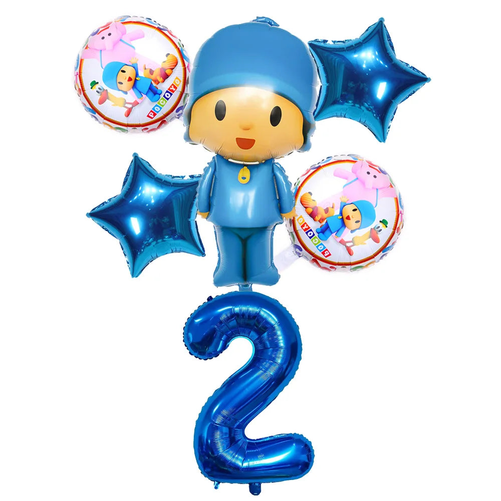 6pcs/1set Cartoon POCOYO Birthday Party Foil Balloons Kids Birthday Party Decor Balloon Boy Children Baby Shower Inflatable Toy