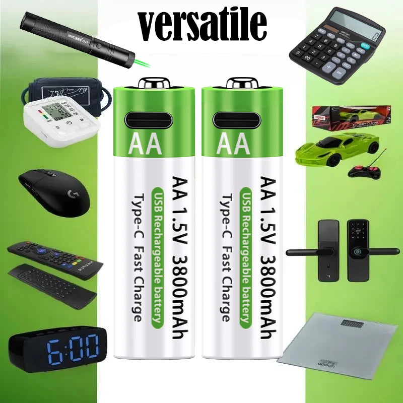 Brand New Li-ion AA Rechargeable Batteries USB Lithium-ion 3800mAh 1.5V AA Rechargeable Batteries+ Data Cable and Storage Box