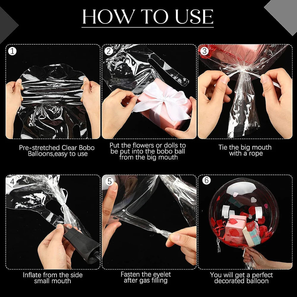 3/5Pcs Large Wide Neck Transparent Bobo Balloons Flower Bouquet Doll Snack Gift Wrap Valentines Day Birthday Party Wedding Decor