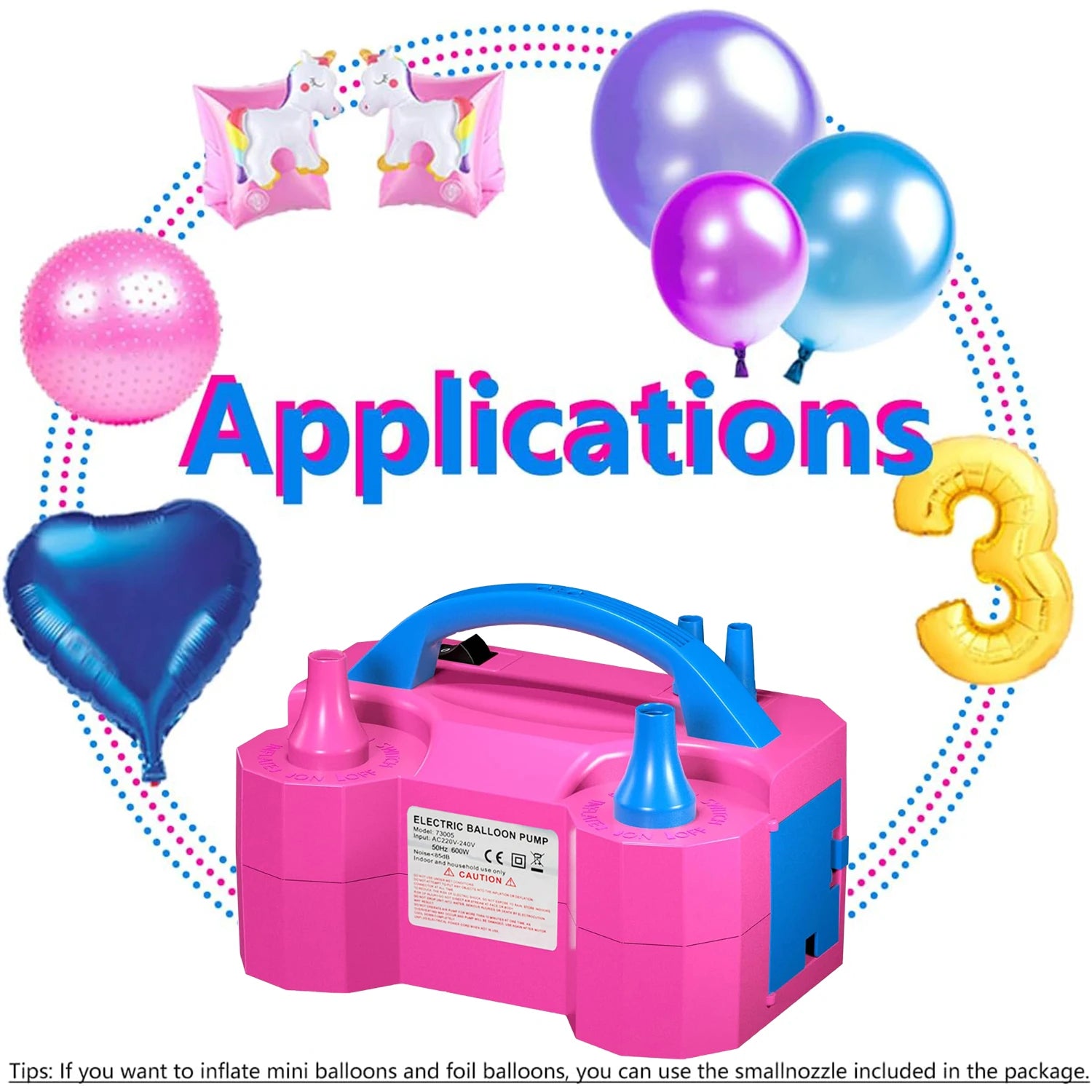 Electric Balloon Pump, Portable Dual Nozzle Electric Air Balloon Pump Inflator Blower Machine for Party Decorations