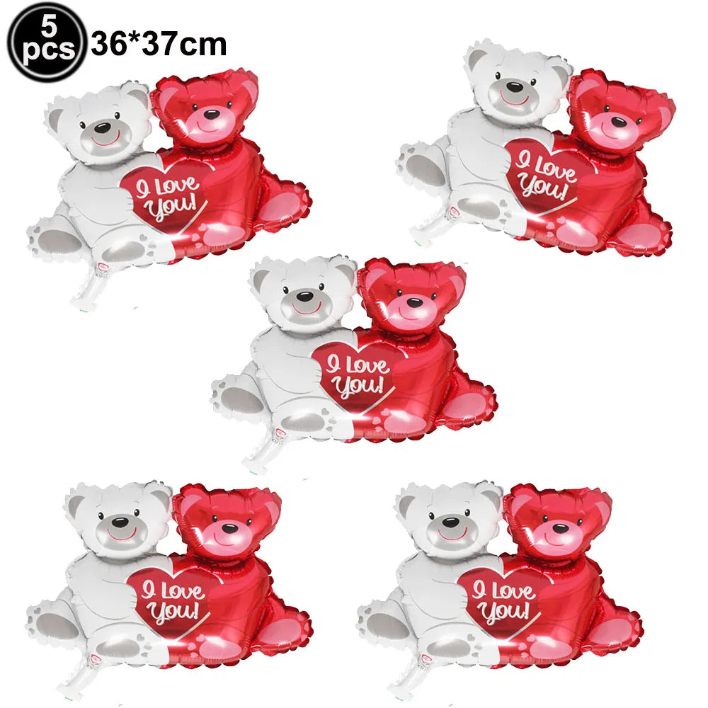 1Pc Large Inflatable Heart Hugging Bear Balloon Cartoon Valentine's Day Bear Decor Balloon Holiday Party Supplies Standing Decor