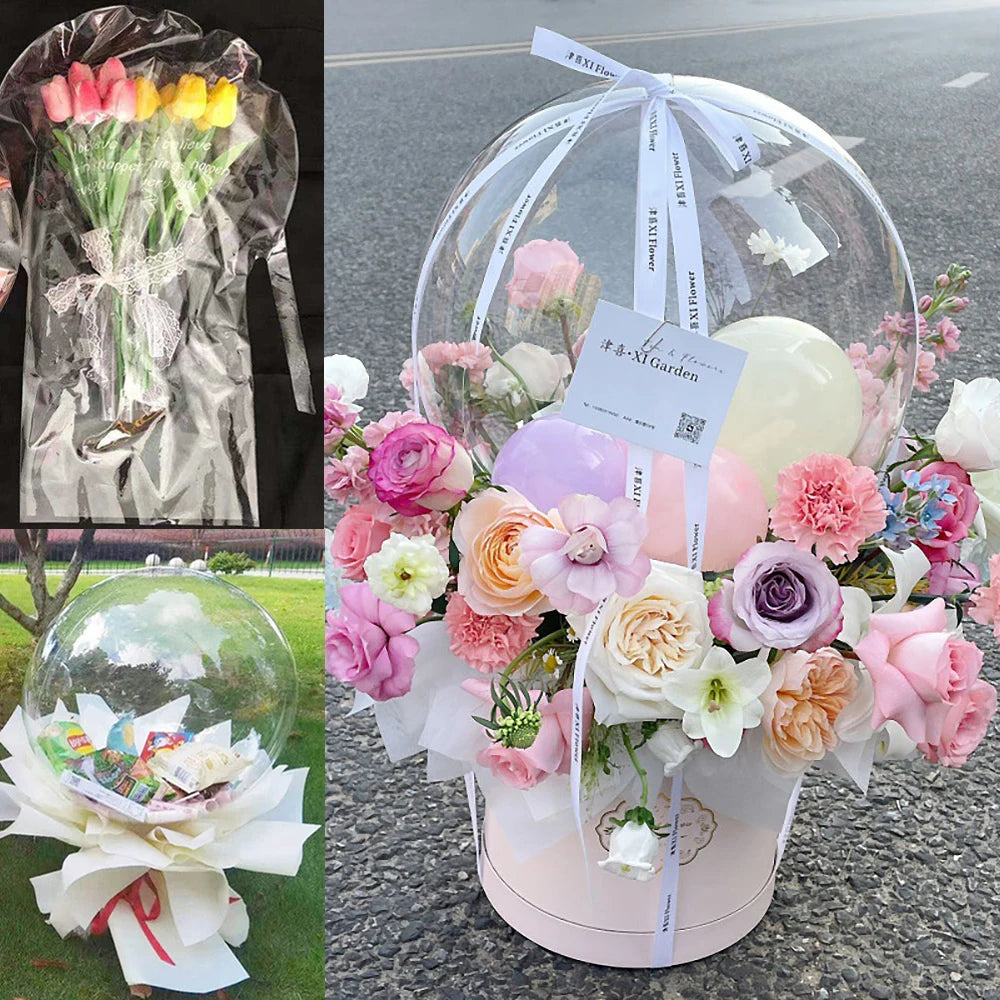 3/5Pcs Large Wide Neck Transparent Bobo Balloons Flower Bouquet Doll Snack Gift Wrap Valentines Day Birthday Party Wedding Decor