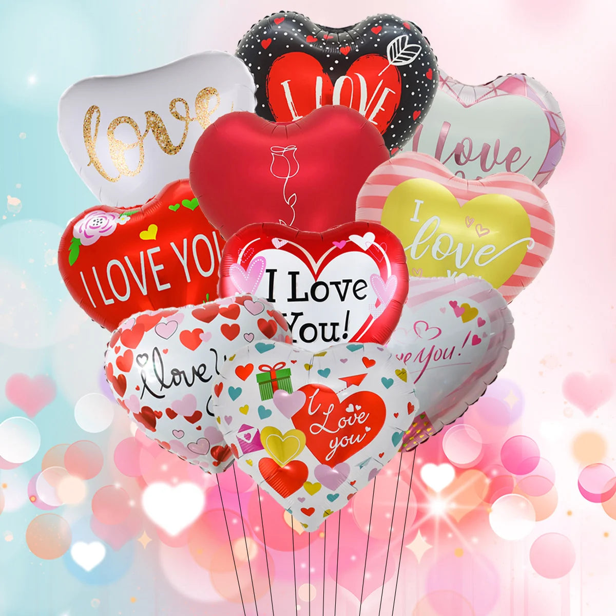 1pc Base Stand Happy Valentine's Day Heart to Heart Balloons Love Heart Bear Balloon wedding Valentine's Day Decorations