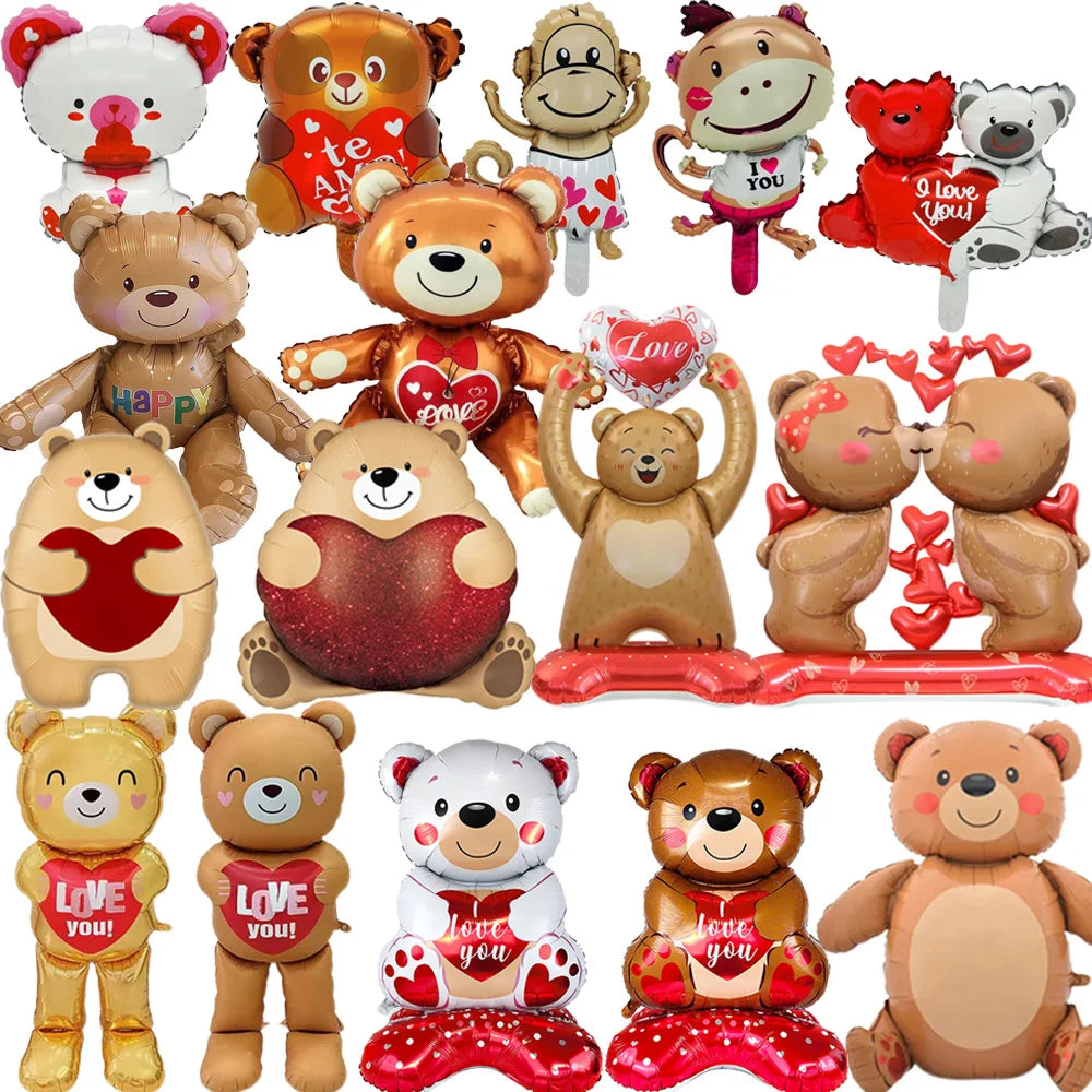 1Pc Large Inflatable Heart Hugging Bear Balloon Cartoon Valentine's Day Bear Decor Balloon Holiday Party Supplies Standing Decor
