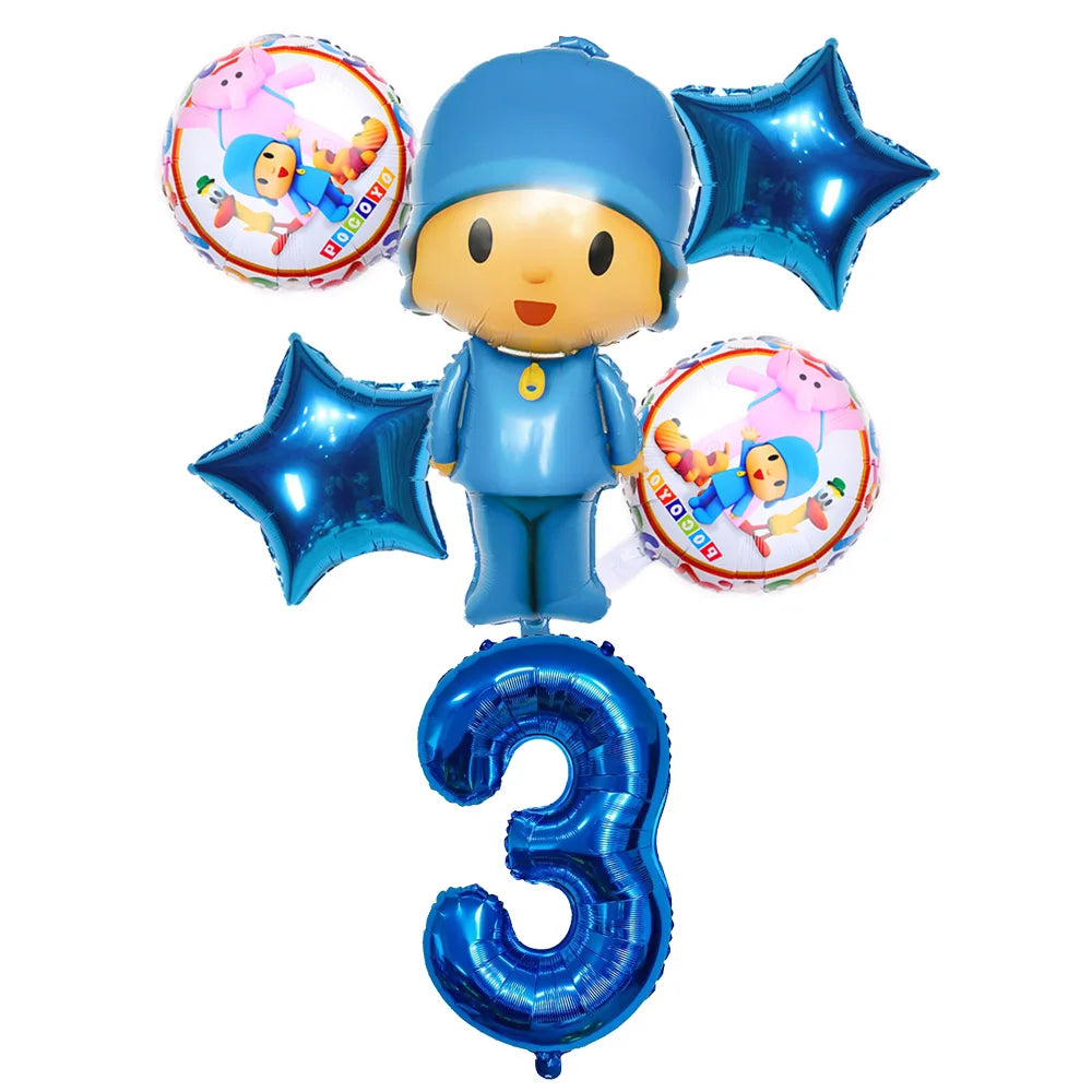 6pcs/1set Cartoon POCOYO Birthday Party Foil Balloons Kids Birthday Party Decor Balloon Boy Children Baby Shower Inflatable Toy