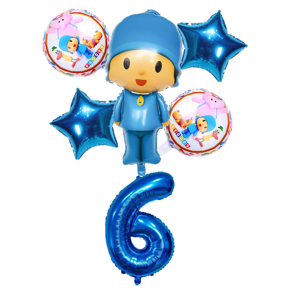 6pcs/1set Cartoon POCOYO Birthday Party Foil Balloons Kids Birthday Party Decor Balloon Boy Children Baby Shower Inflatable Toy