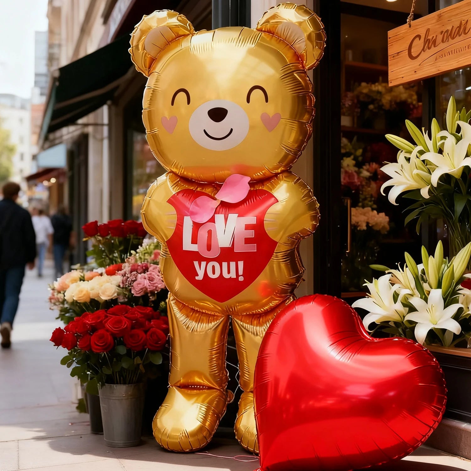 Embracing Love Bear Balloon with 32 inch Love Aluminum Film Balloon Valentine's Day, Anniversary, Wedding, Birthday Decoration