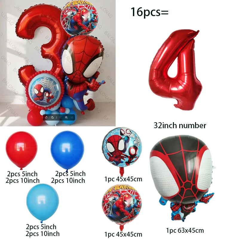 16pcs Spidey and His Amazing Friends Balloons Set Red Spiderman Aluminum Foil Balloon for Birthday Baby Shower Kids Toys Gifts