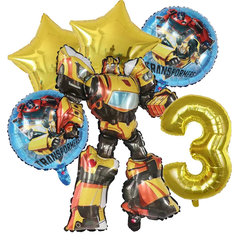 6Pcs Transform Foil Balloons Bee Birthday Theme Party Decoration Baby Shower Supplies Boy Kids Cars Robot Kids Toys Air Globos