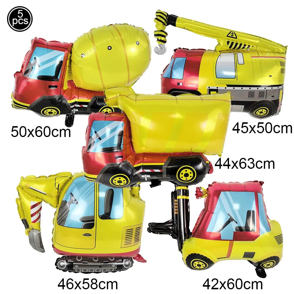 Construction Truck Balloons Excavator Cement Truck Forklift Crane Foil Balloon Kid Boys Birthday Party Construction Theme Decors