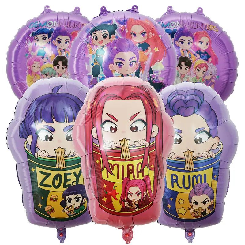 6Pcs Demon Hunters 18Inch Cartoon Anime Foil Helium Balloon Set for Baby Shower Kids Birthday Party Decorations Global Supplies