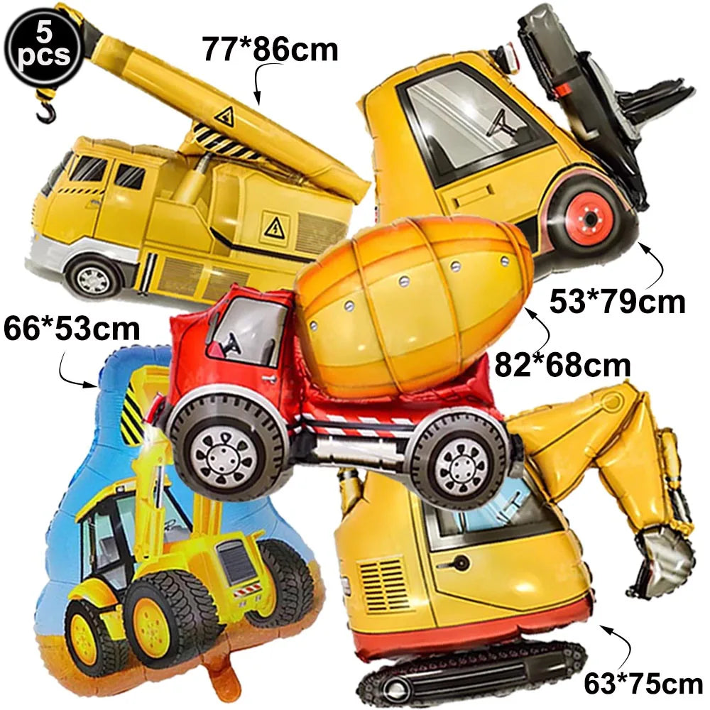 Construction Truck Balloons Excavator Cement Truck Forklift Crane Foil Balloon Kid Boys Birthday Party Construction Theme Decors
