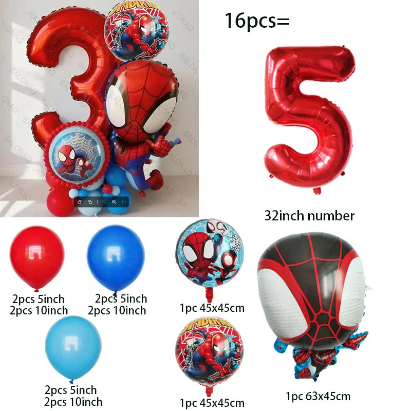 16pcs Spidey and His Amazing Friends Balloons Set Red Spiderman Aluminum Foil Balloon for Birthday Baby Shower Kids Toys Gifts
