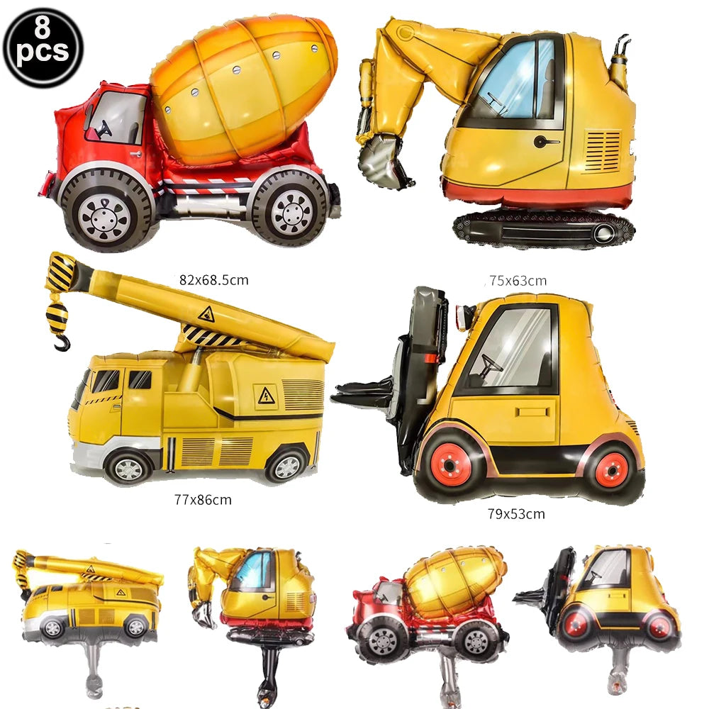 Construction Truck Balloons Excavator Cement Truck Forklift Crane Foil Balloon Kid Boys Birthday Party Construction Theme Decors