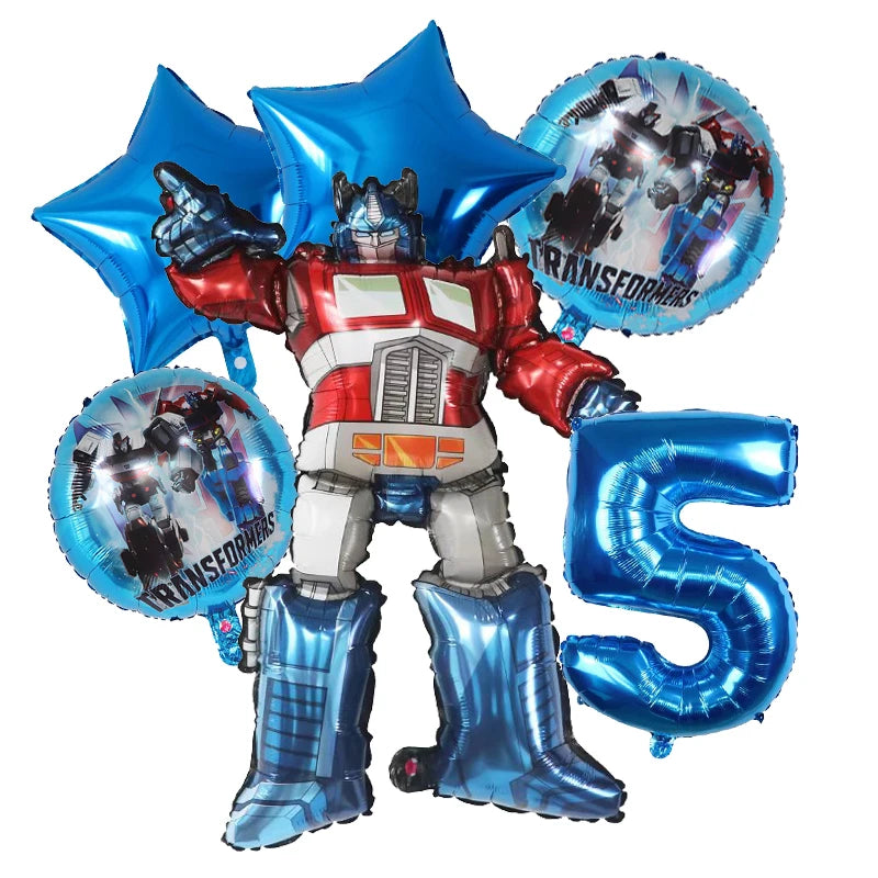 6Pcs Transform Foil Balloons Bee Birthday Theme Party Decoration Baby Shower Supplies Boy Kids Cars Robot Kids Toys Air Globos