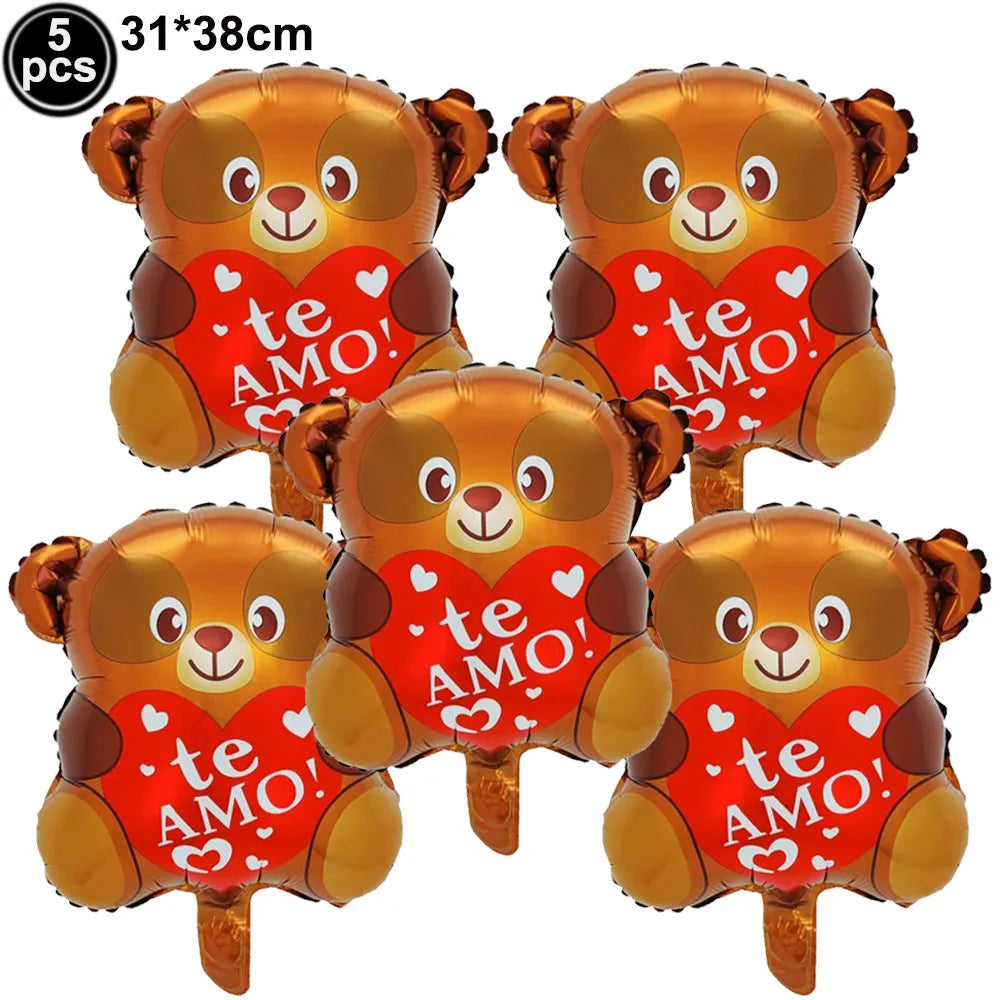 1Pc Large Inflatable Heart Hugging Bear Balloon Cartoon Valentine's Day Bear Decor Balloon Holiday Party Supplies Standing Decor