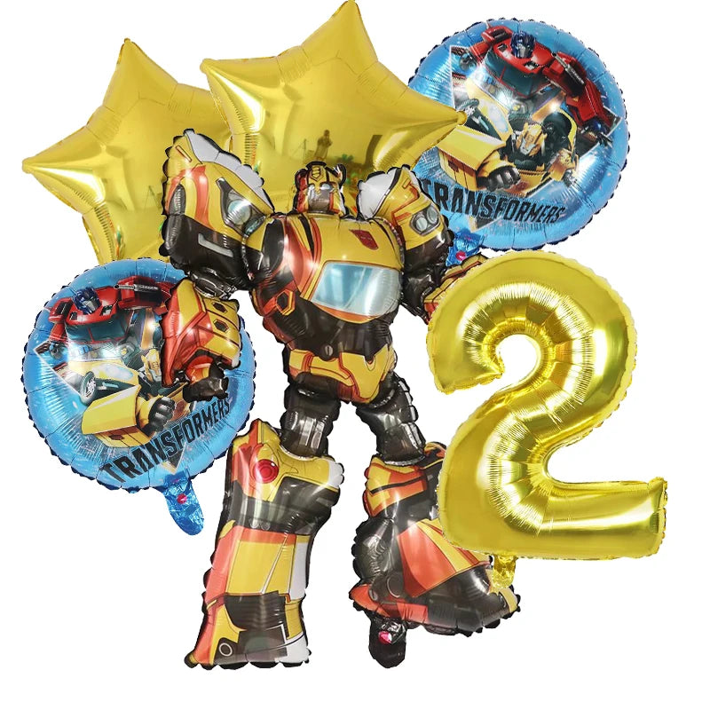 6Pcs Transform Foil Balloons Bee Birthday Theme Party Decoration Baby Shower Supplies Boy Kids Cars Robot Kids Toys Air Globos