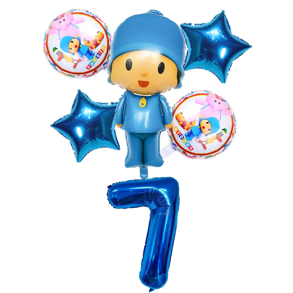 6pcs/1set Cartoon POCOYO Birthday Party Foil Balloons Kids Birthday Party Decor Balloon Boy Children Baby Shower Inflatable Toy