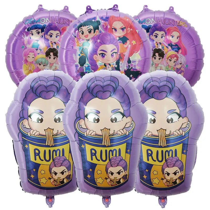 6Pcs Demon Hunters 18Inch Cartoon Anime Foil Helium Balloon Set for Baby Shower Kids Birthday Party Decorations Global Supplies
