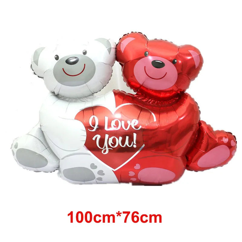 1Pc Large Inflatable Heart Hugging Bear Balloon Cartoon Valentine's Day Bear Decor Balloon Holiday Party Supplies Standing Decor