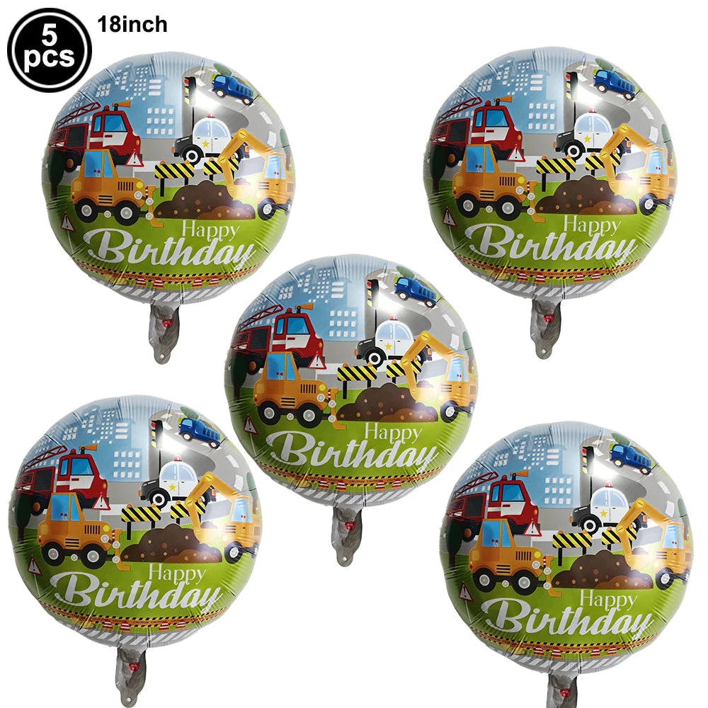 Construction Truck Balloons Excavator Cement Truck Forklift Crane Foil Balloon Kid Boys Birthday Party Construction Theme Decors